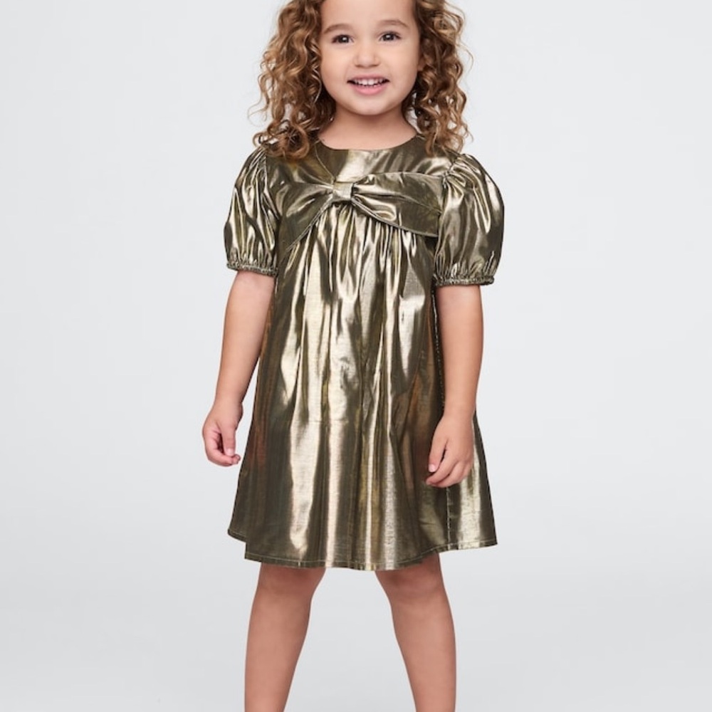 Metallic Gold Puff Sleeve Dress